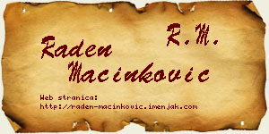 Raden Mačinković vizit kartica